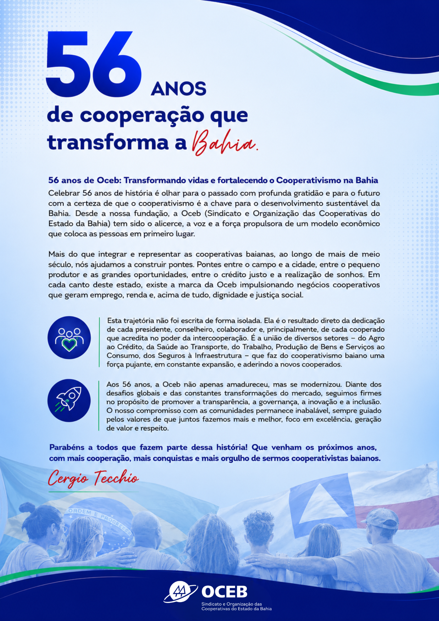 Mensagem 56 anos da Oceb texto